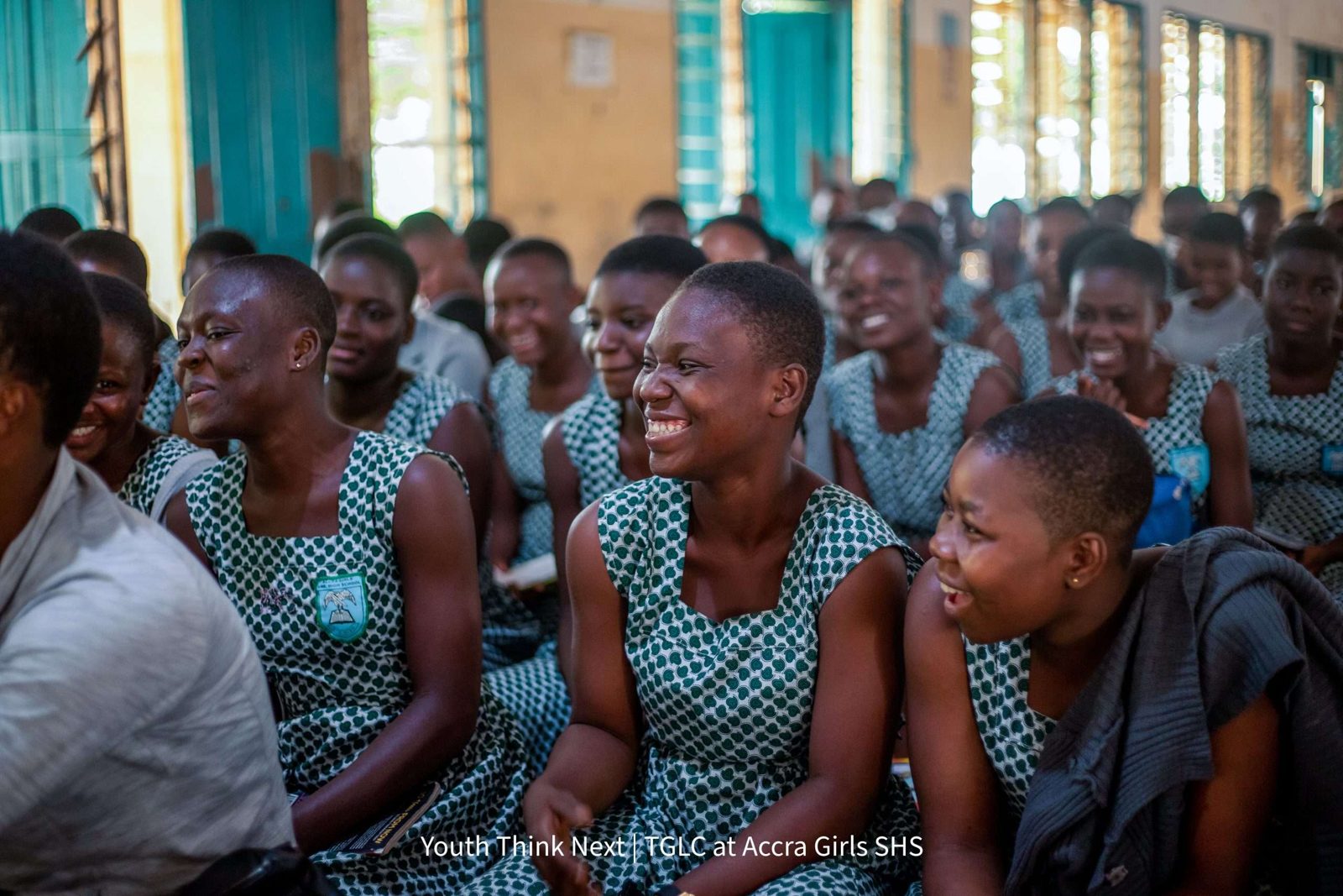 Students smiling during a TGLC session at Accra Girls SHS